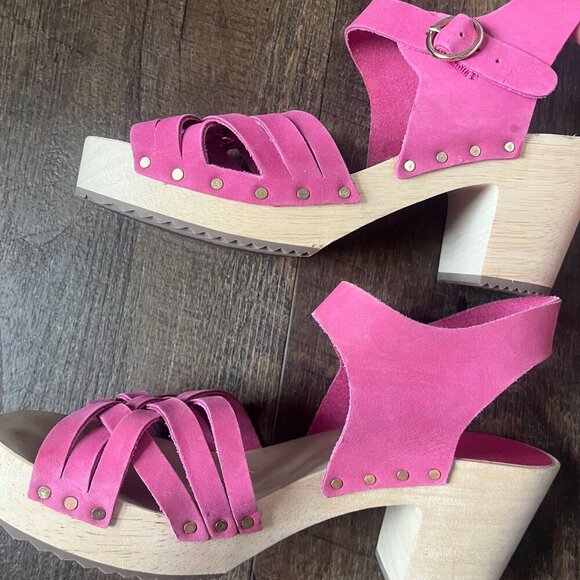 LOFT Woven Leather Clog Sandals Hot Pink Size 7.5M - Picture 3 of 6